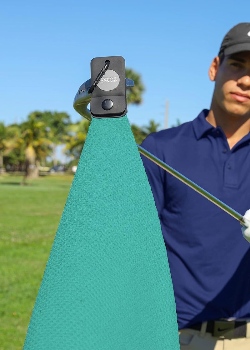 Playing It Forward Magnetic Golf Towels for Golf Bags with Clip & Ultra Strong Magnet - Waffle Weave Microfiber Towel for Secure Hold on Bags & Carts - Ideal Club Cleaner & Accessories - Aqua - Image 4